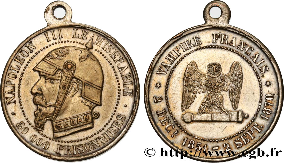 Médaille satirique Lt 27, type E “Chouette penchée” 1870  Schw.E2b bélière AU 