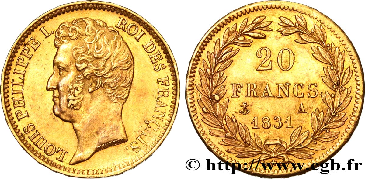 20 francs or Louis-Philippe, Tiolier, tranche inscrite en relief 1831 Paris F.525/2 AU54 