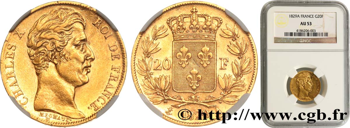 20 francs or Charles X 1829 Paris F.520/10 AU53 NGC