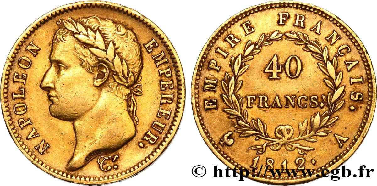 40 francs or Napoléon tête laurée, Empire français 1812 Paris F.541/9 MBC45 