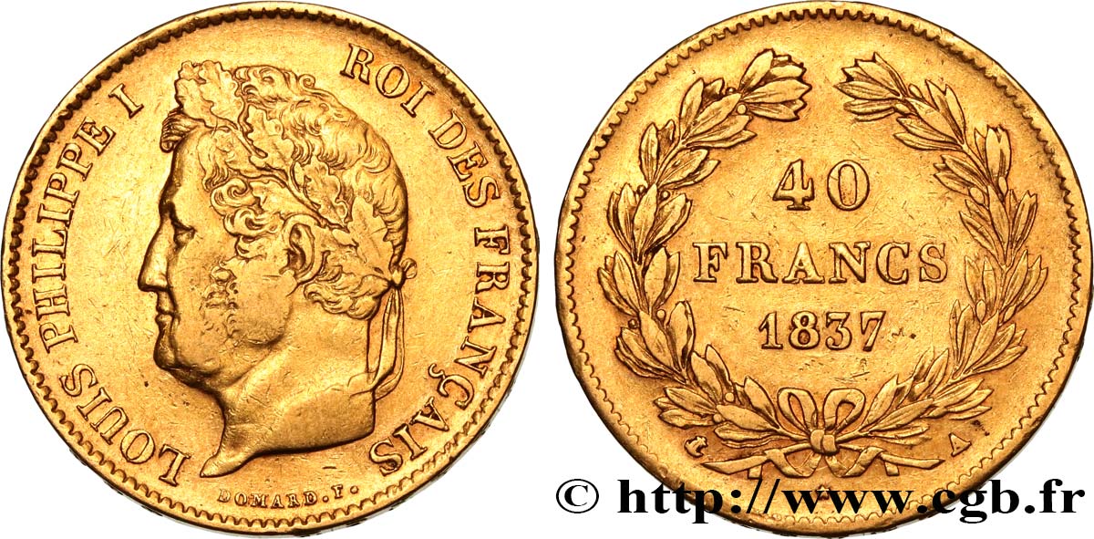 40 francs or Louis-Philippe 1837 Paris F.546/10 S35 
