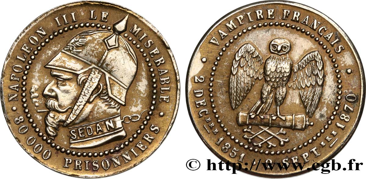 Médaille satirique Lt 25, module de Cinq centimes, type B “Os et Cigarette” 1870  Schw.B1a  fVZ 