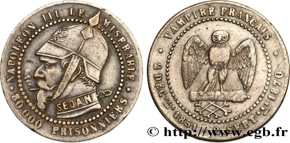 Médaille satirique Lt 25, module de Cinq centimes, type B “Os et Cigarette” 1870  Schw.B1a  XF 