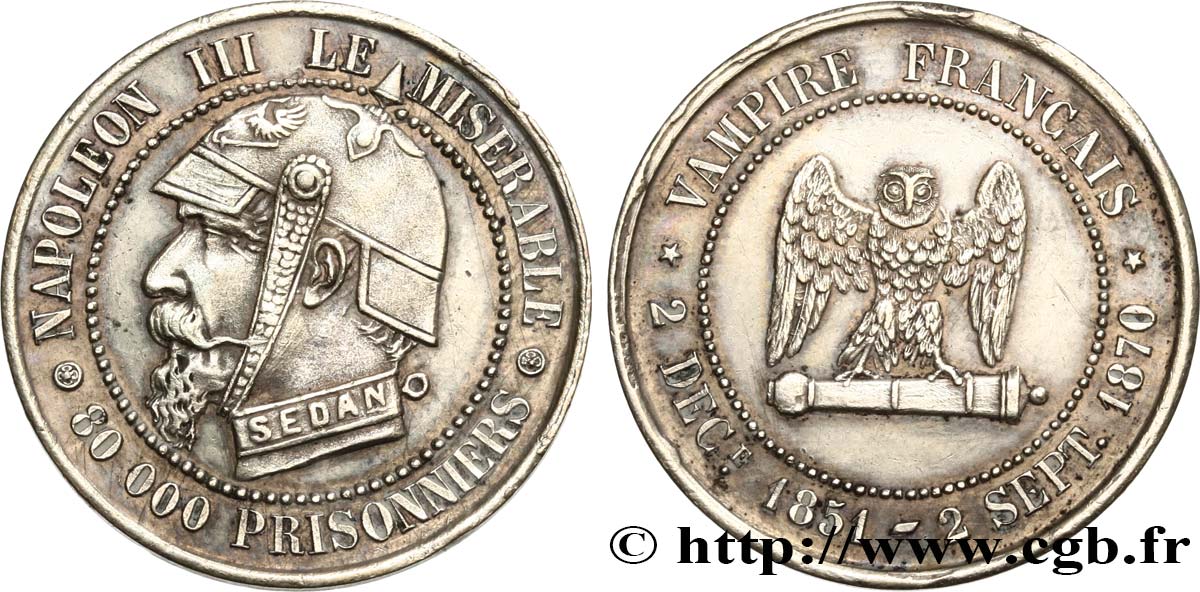 Médaille satirique Lt 27, type E “Chouette penchée” 1870  Schw.E3b  AU 