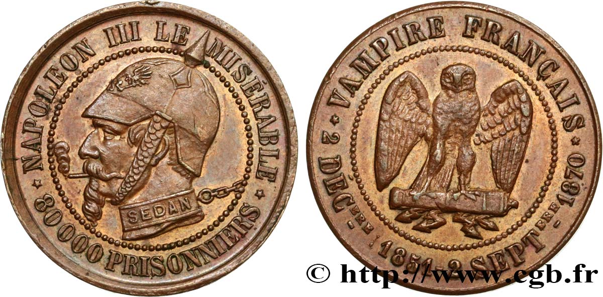 Médaille satirique Cu 27, type A “Éclairs et cigarette” 1870  Schw.A1b  fVZ 