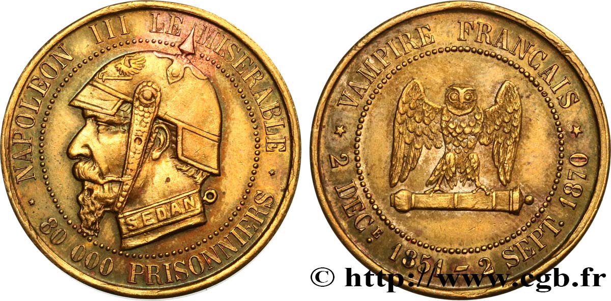 Médaille satirique Lt 27, type E “Chouette penchée” 1870  Schw.E2b  AU 