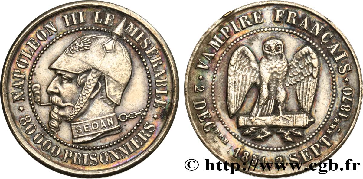 Médaille satirique Lt 27, type A “Éclairs et cigarette” 1870  Schw.A1b  AU 
