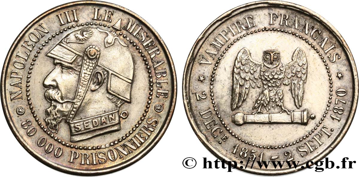 Médaille satirique Lt 27, type E “Chouette penchée” 1870  Schw.E3b  AU 