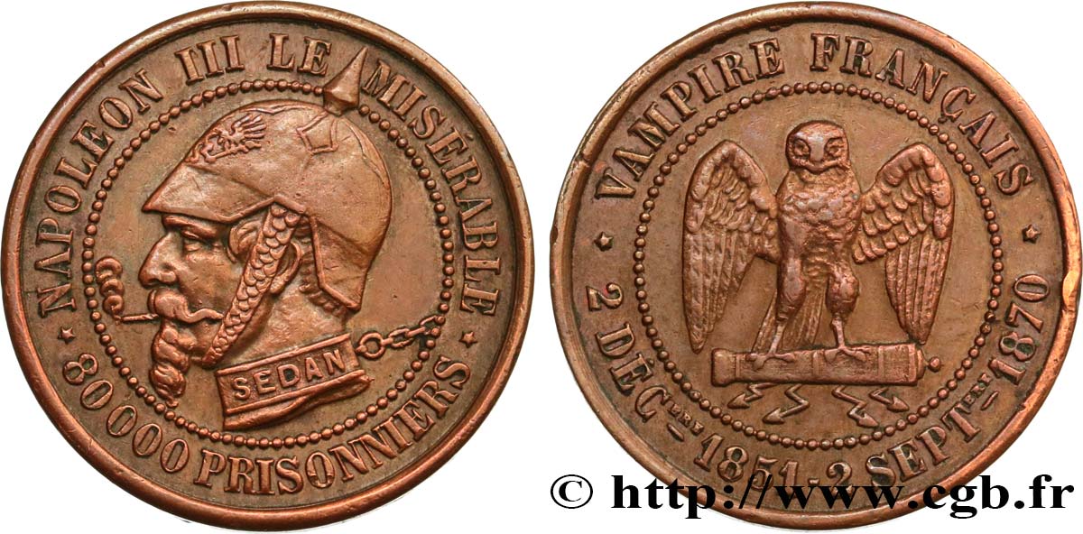 Médaille satirique Cu 27, type A “Éclairs et cigarette” 1870  Schw.A1a  AU 