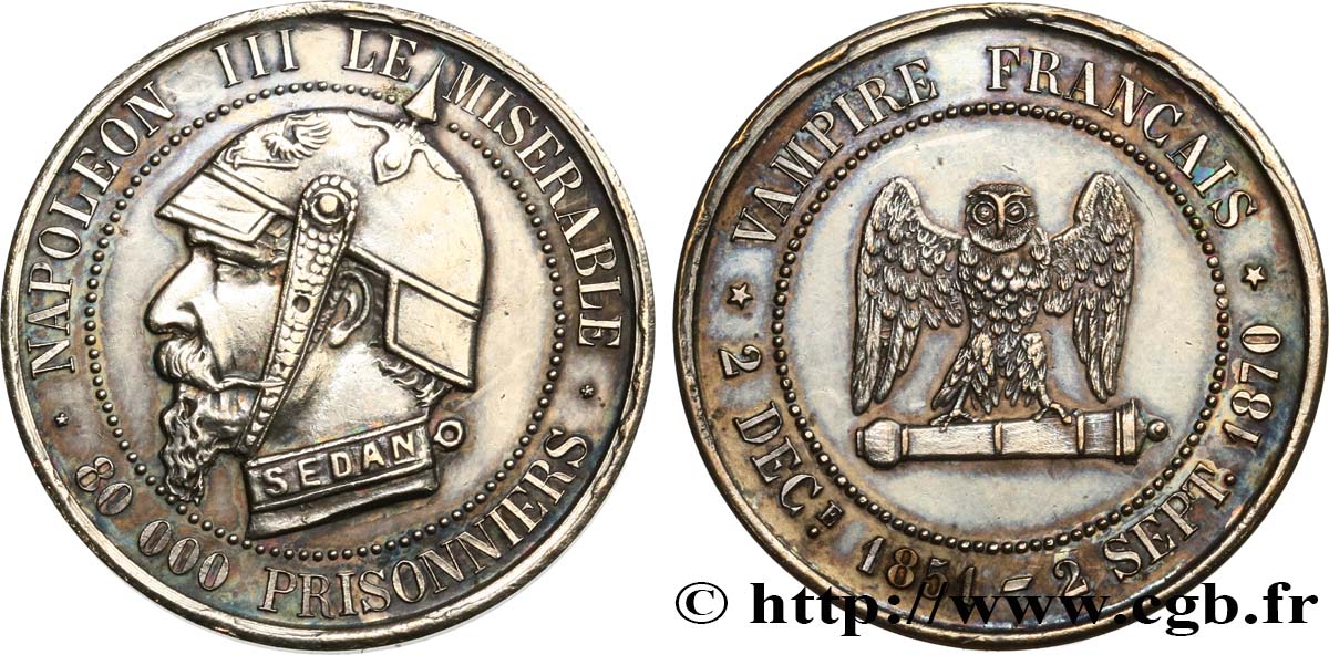 Médaille satirique Lt 27, type E “Chouette penchée” 1870  Schw.E2b  AU 