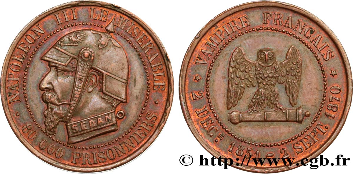 Médaille satirique Cu 27, type E “Chouette penchée” 1870  Schw.E2b  AU 