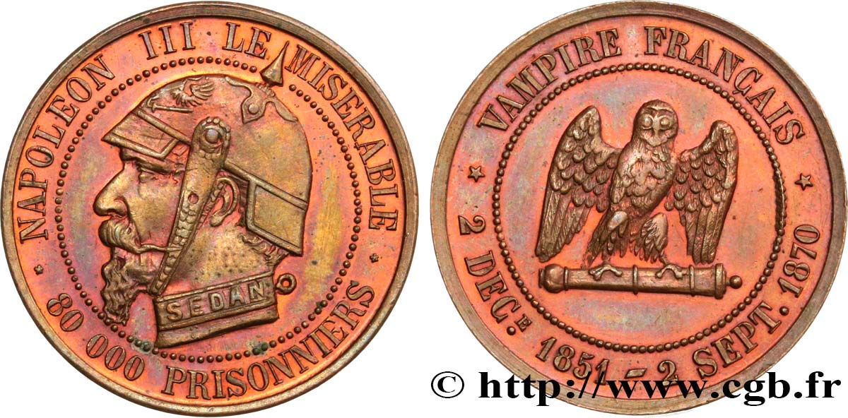 Médaille satirique Cu 27, type E “Chouette penchée” 1870  Schw.E2a  SPL+ 