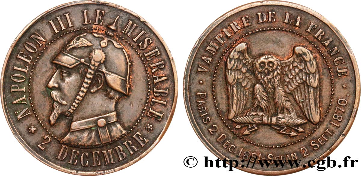 Médaille satirique Cu 32, type C “Chouette monétaire” 1870  Schw.C4b  XF 