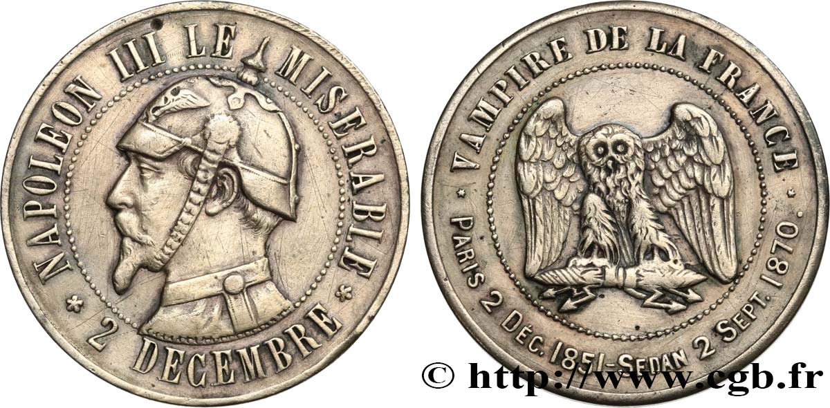 Médaille satirique Cu 32, type C “Chouette monétaire” 1870  Schw.C4b  SS 