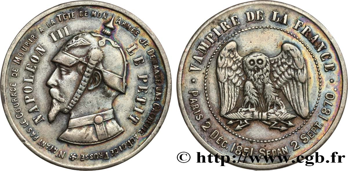 Médaille satirique Cu 32, type C “Chouette monétaire” 1870 s.l. Schw.C2b  TTB 