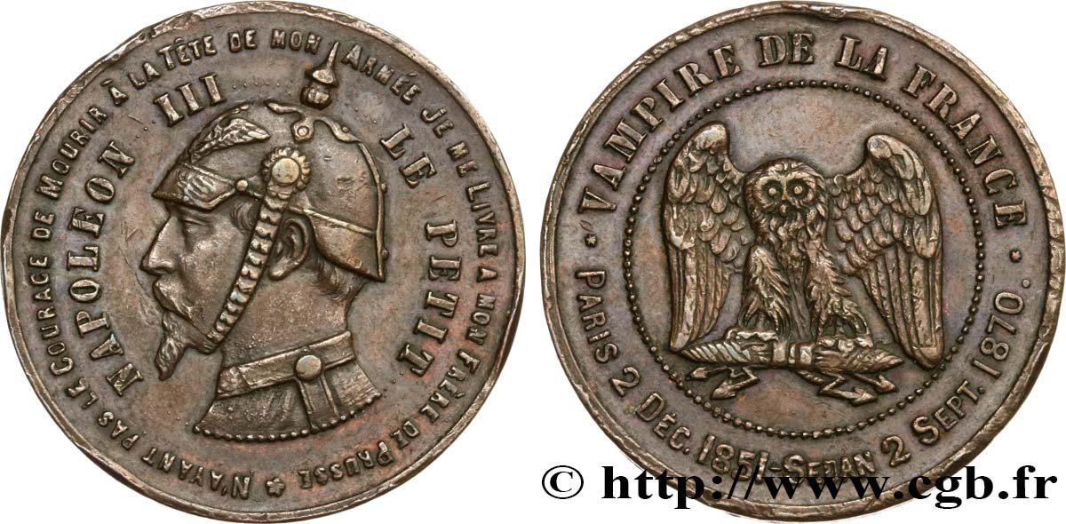 Médaille satirique Cu 32, type C “Chouette monétaire” 1870  Schw.C5b  TTB+ 