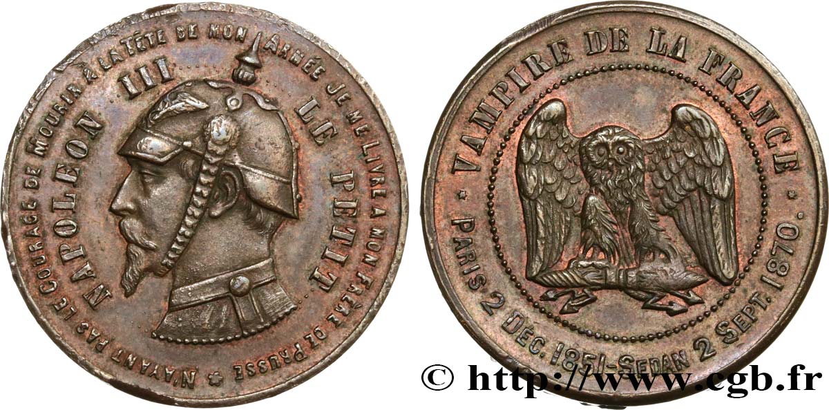 Médaille satirique Cu 32, type C “Chouette monétaire” 1870  Schw.C5b  TTB+ 
