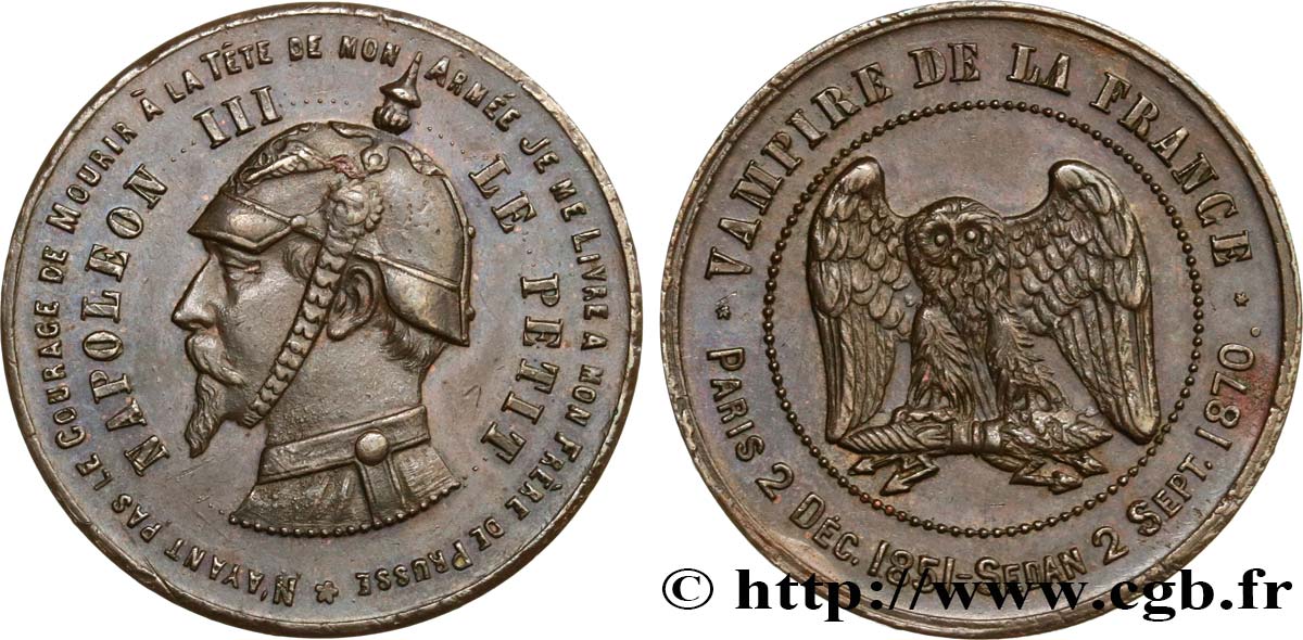 Médaille satirique Cu 32, type C “Chouette monétaire” 1870  Schw.C5b  SUP 