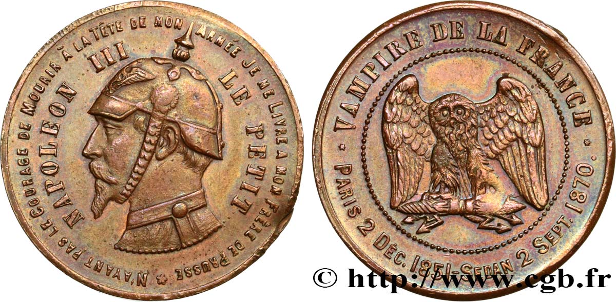 Médaille satirique Lt 32, type C “Chouette monétaire” 1870  Schw.C5b  TTB 