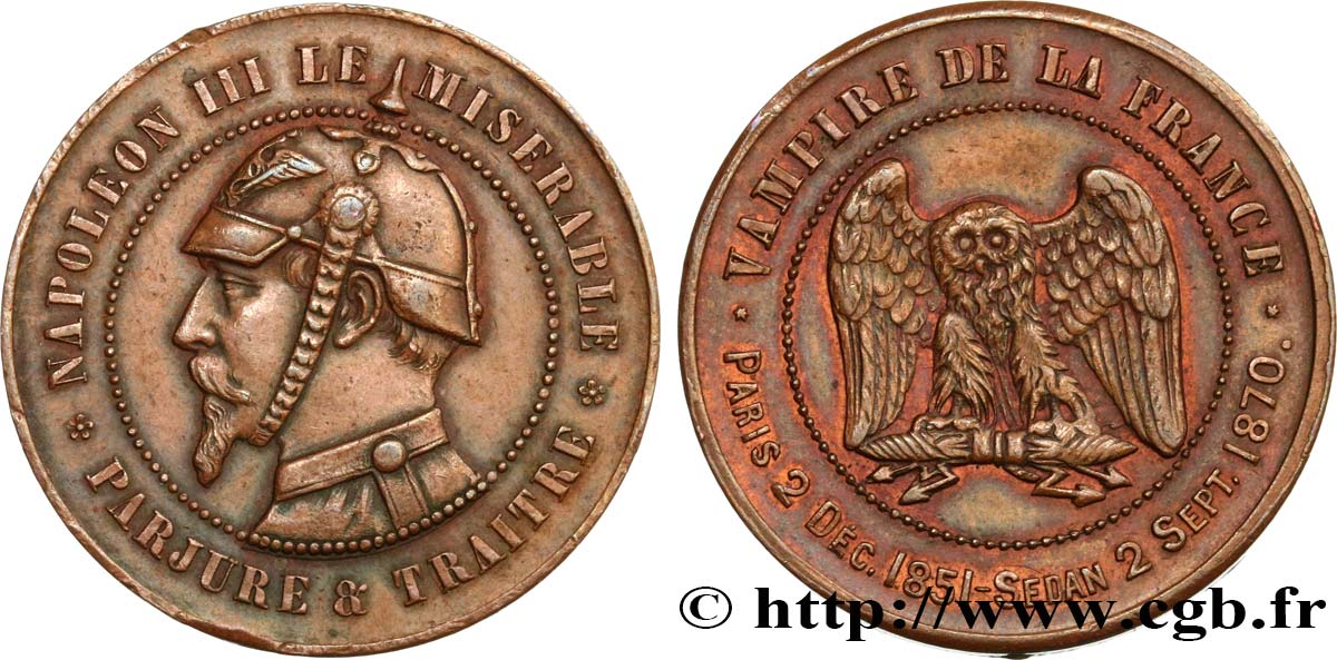 Médaille satirique Cu 32, type C “Chouette monétaire” 1870  Schw.C3b  MBC+ 