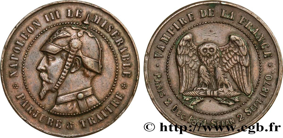 Médaille satirique Cu 32, type C “Chouette monétaire” 1870  Schw.C3b  BB 