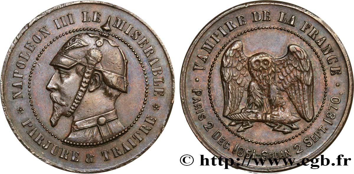 Médaille satirique Cu 32, type C “Chouette monétaire” 1870  Schw.C3b  AU 