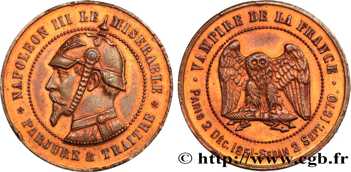 Médaille satirique Cu 32, type C “Chouette monétaire” 1870  Schw.C3b  MS 