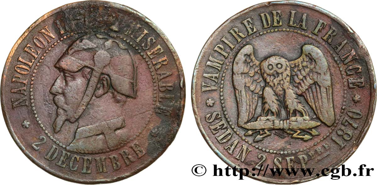 Médaille satirique Cu 32, type C “Chouette monétaire” 1870  Schw.C1a  TB 