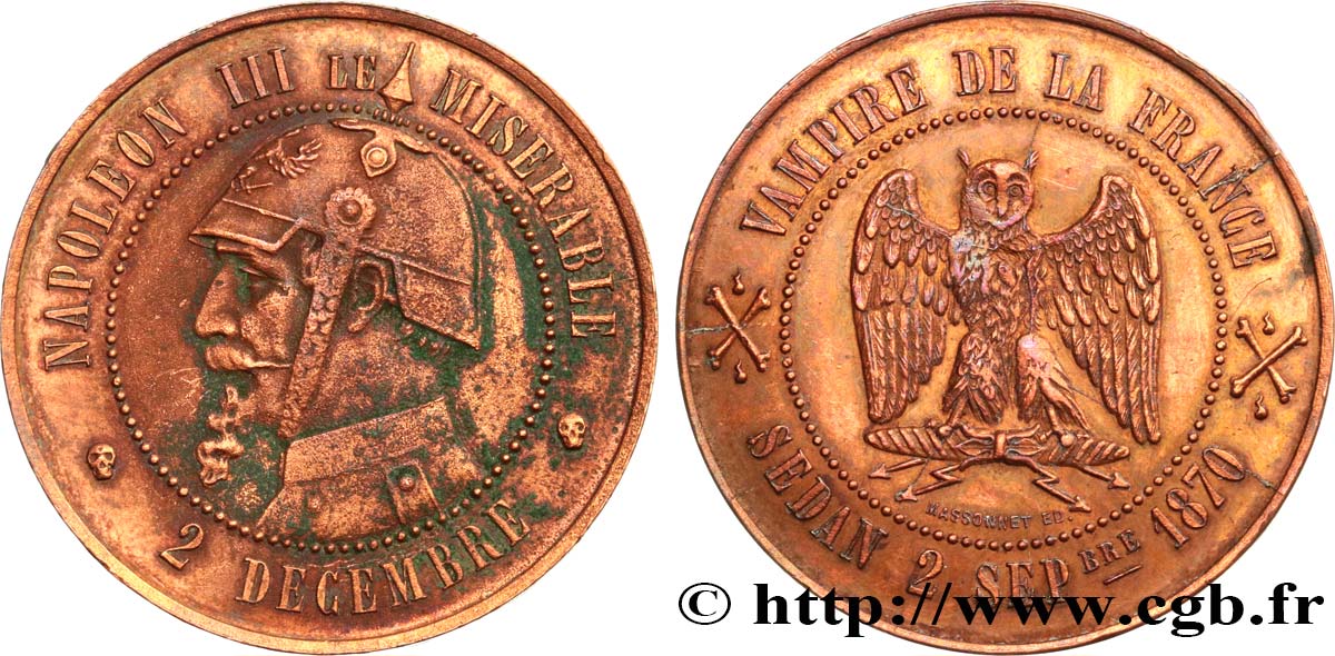 Médaille satirique Cu 32, type F “Au hibou” 1870  Schw.F1a  SS 