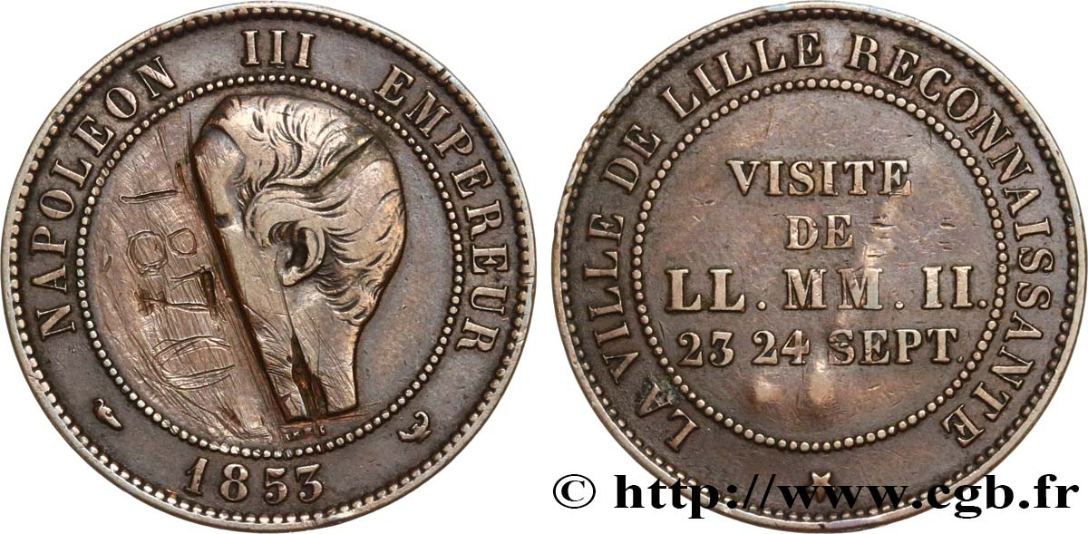 Module de dix centimes, Visite impériale à Lille les 23 et 24 septembre 1853, satirique 1853 Lille VG.3365  var. TB+ 