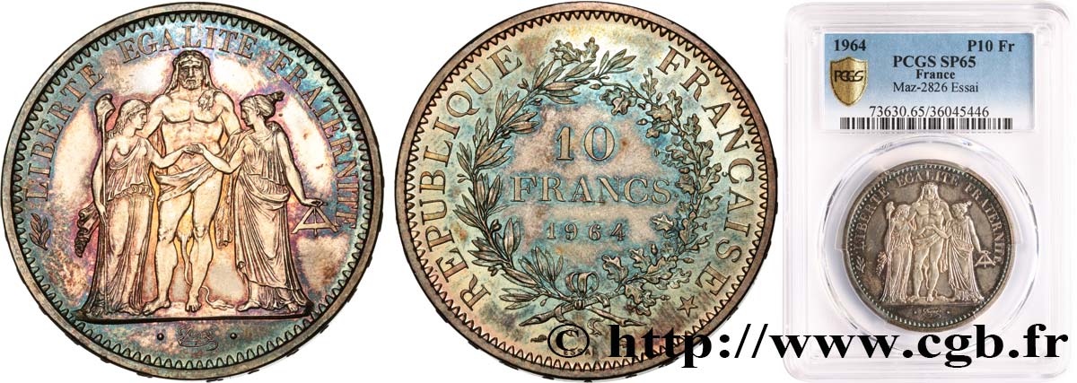 Essai de 10 francs Hercule 1964 Paris F.364/2 FDC65 PCGS
