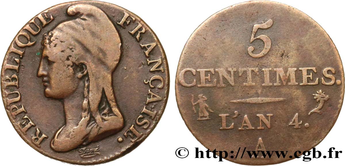 5 centimes Dupré, petit module 1796 Paris F.113/1 TB25 