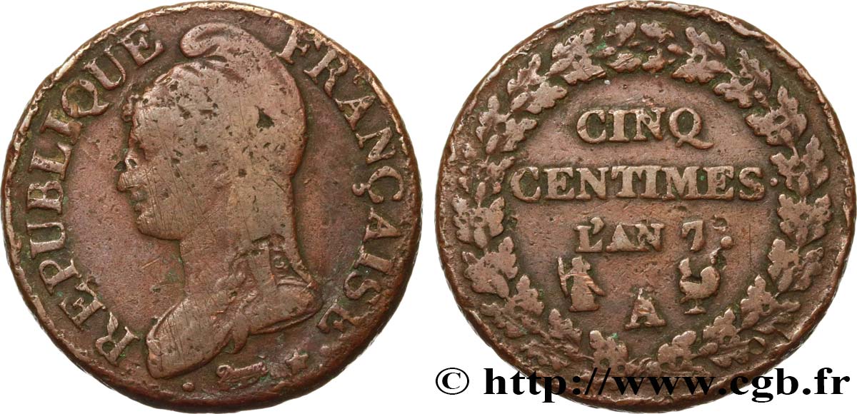 Cinq centimes Dupré, grand module 1799 Paris F.115/44 MB15 