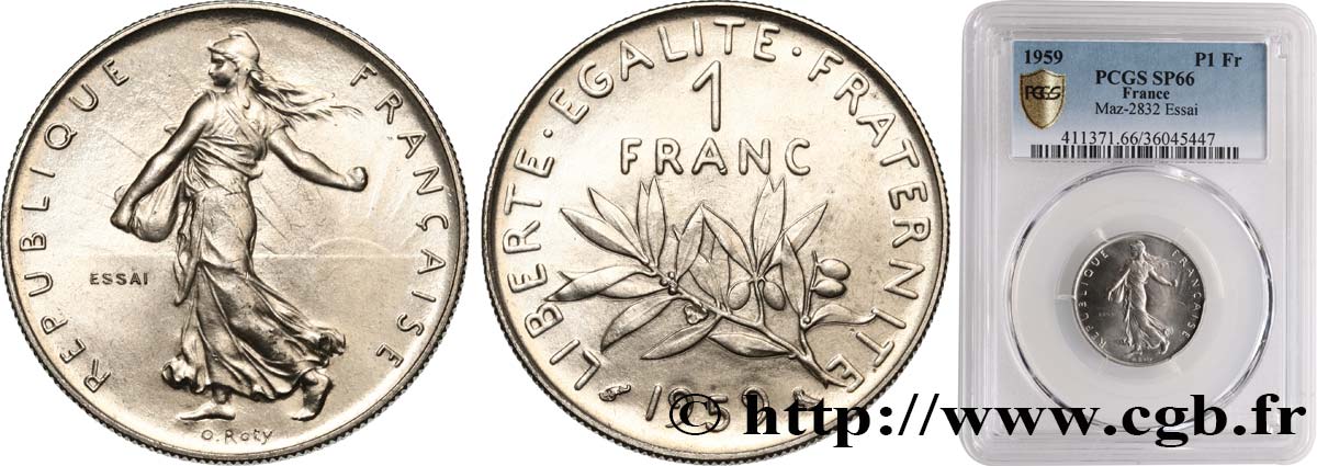 Essai de 1 franc Semeuse, nickel 1959 Paris F.226/3 FDC66 PCGS