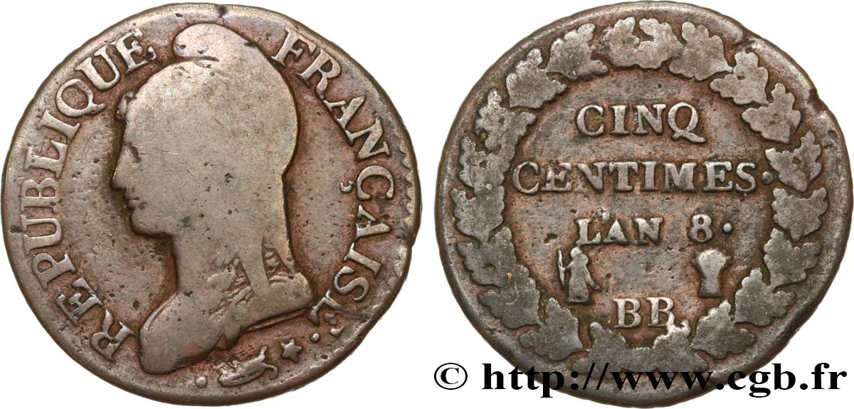 Cinq centimes Dupré, grand module 1800 Strasbourg F.115/117 B12 