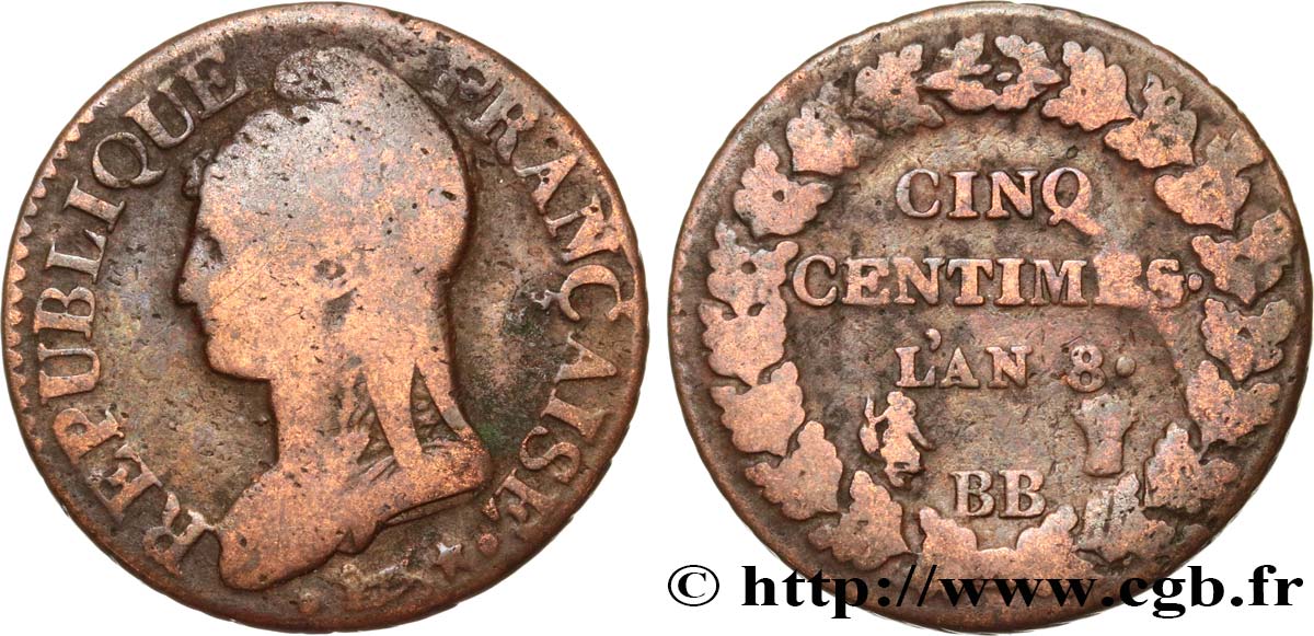 Cinq centimes Dupré, grand module 1800 Strasbourg F.115/117 B14 