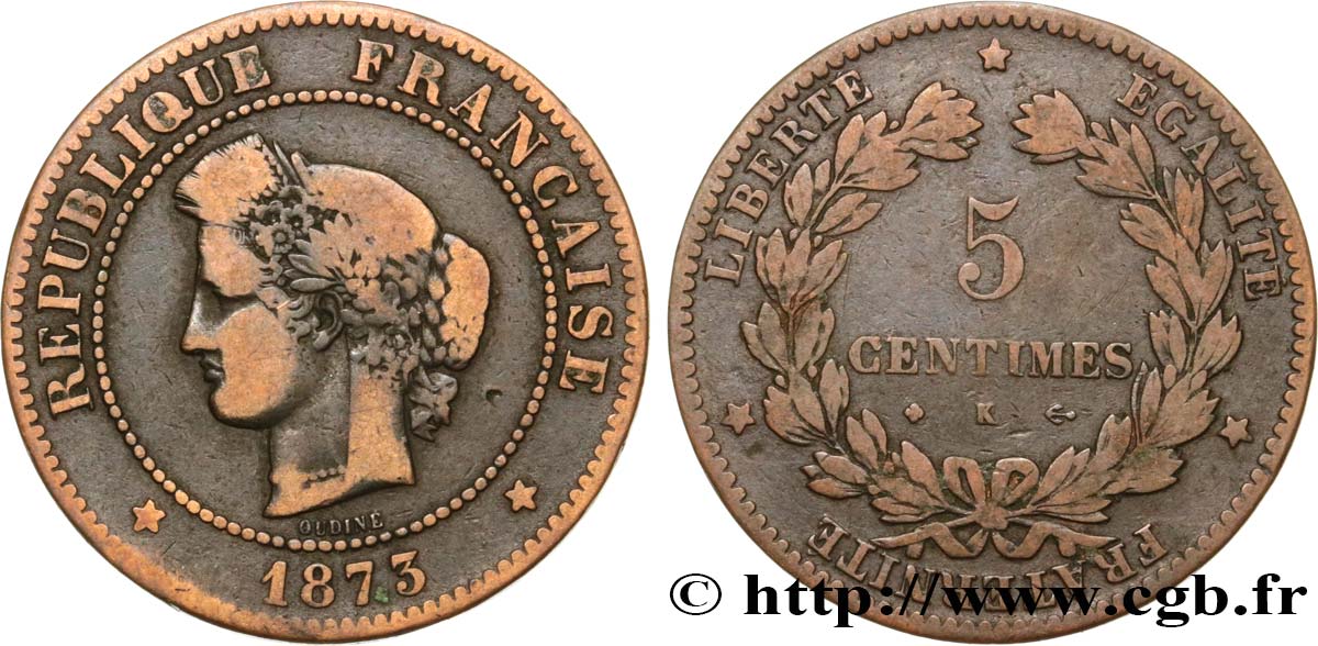 5 centimes Cérès 1873 Bordeaux F.118/8 B12 