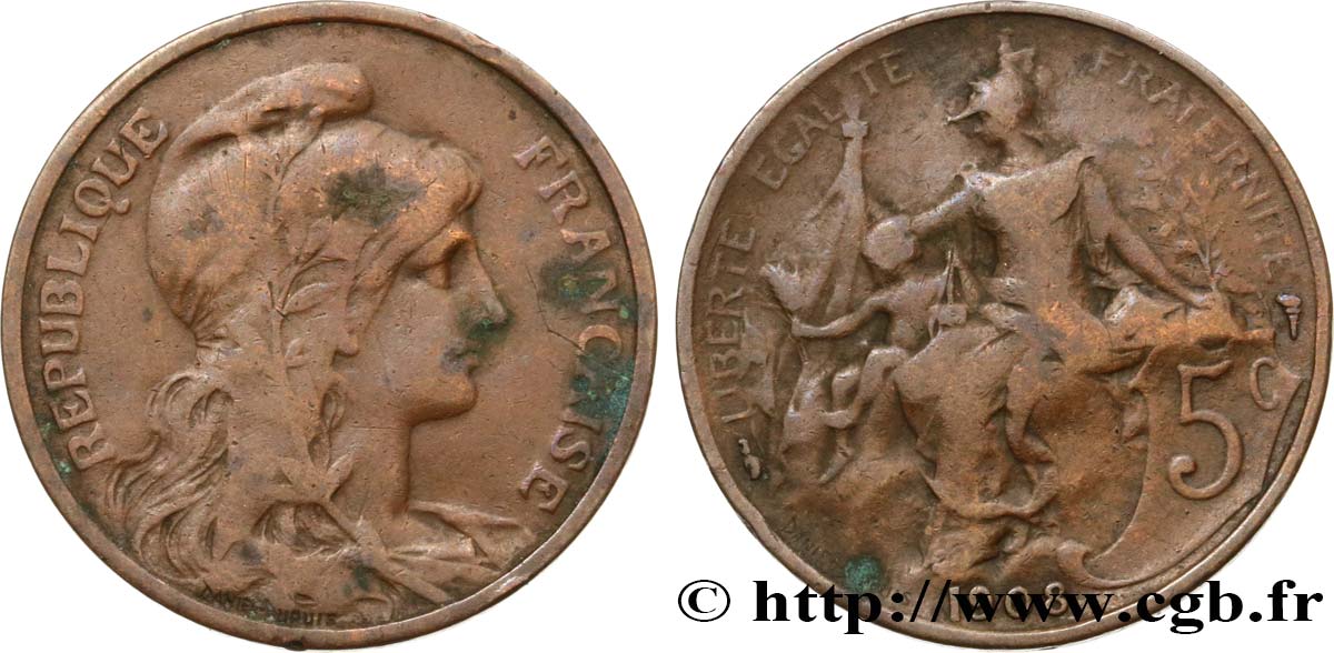 5 centimes Daniel-Dupuis 1908  F.119/19 MB20 