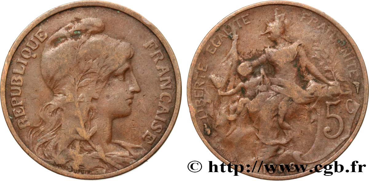 5 centimes Daniel-Dupuis 1908  F.119/19 S20 