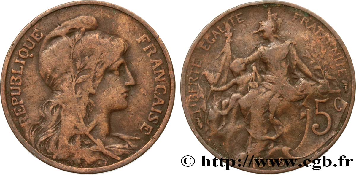 5 centimes Daniel-Dupuis 1908  F.119/19 VF20 