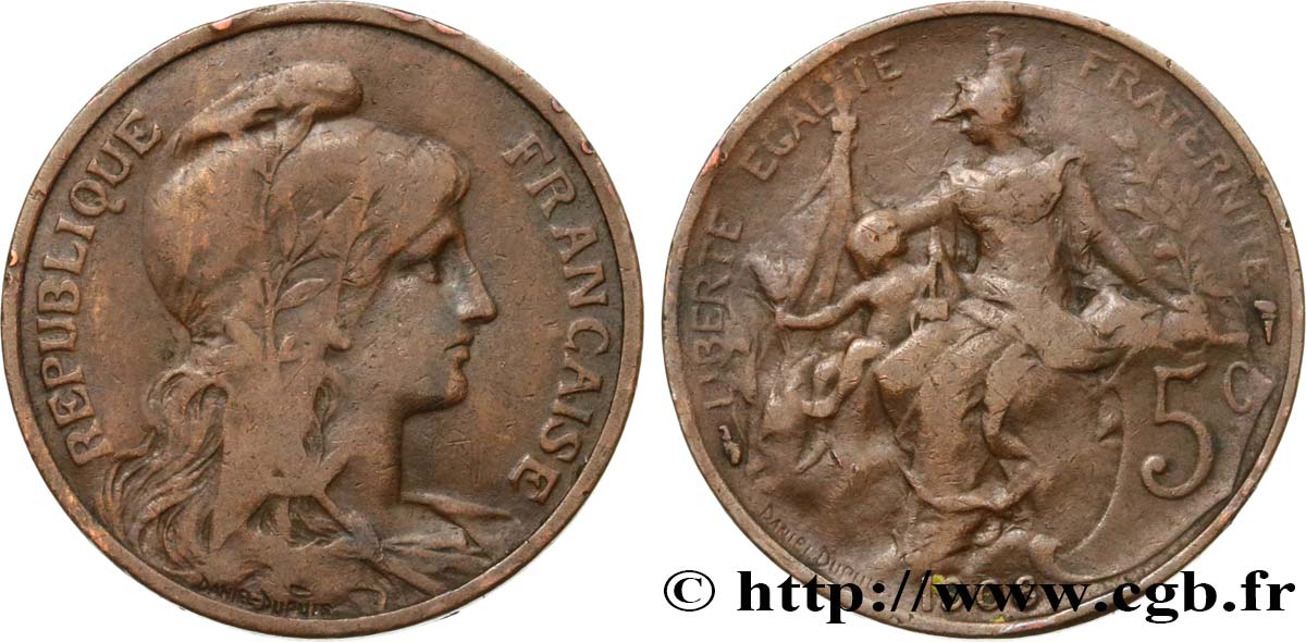 5 centimes Daniel-Dupuis 1908  F.119/19 VF20 