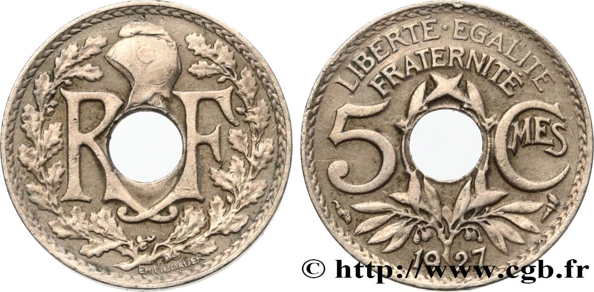 5 centimes Lindauer, petit module 1927  F.122/12 TB 