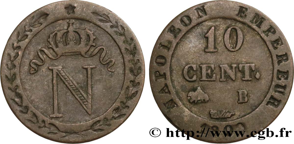 10 cent. à l N couronnée 1809 Rouen F.130/11 TB35 