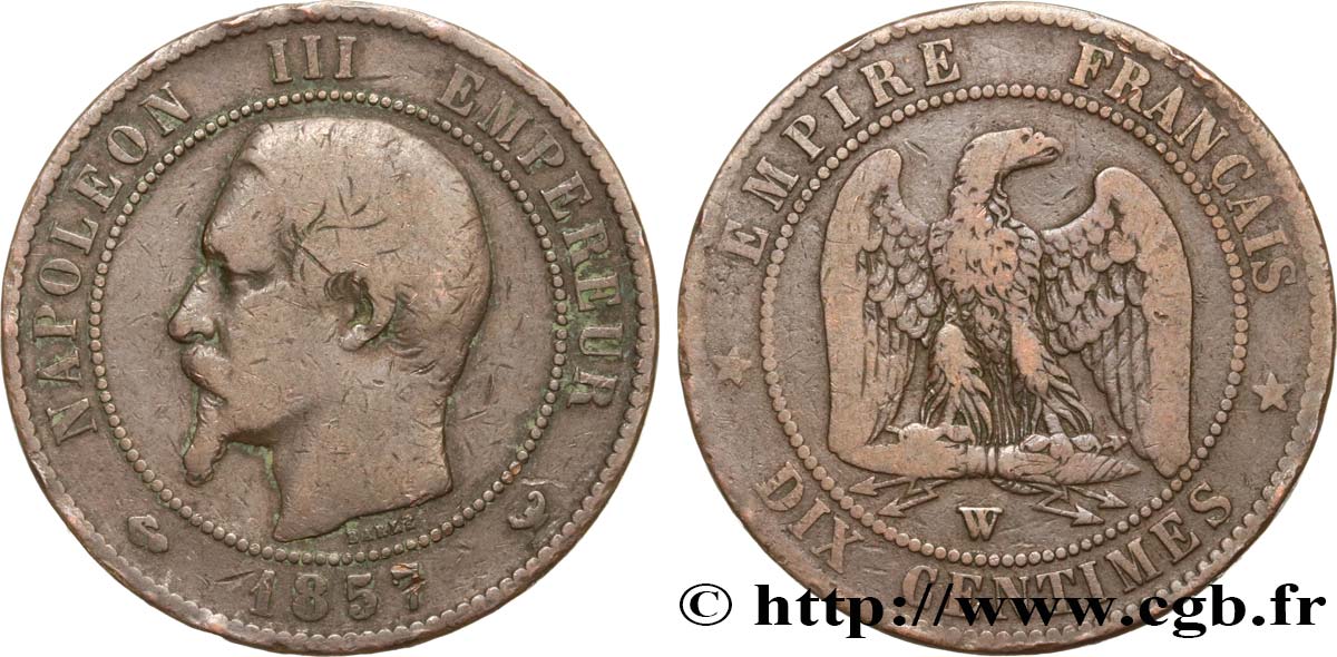 Dix centimes Napoléon III, tête nue 1857 Lille F.133/46 MB15 
