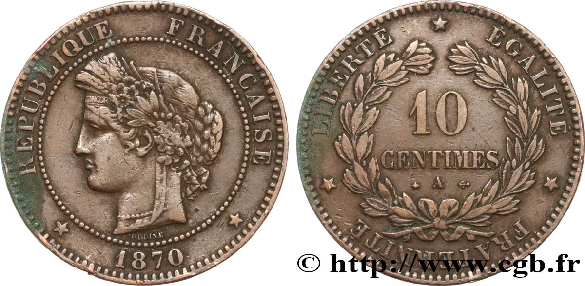10 centimes Cérès 1870 Paris F.135/4 TB 