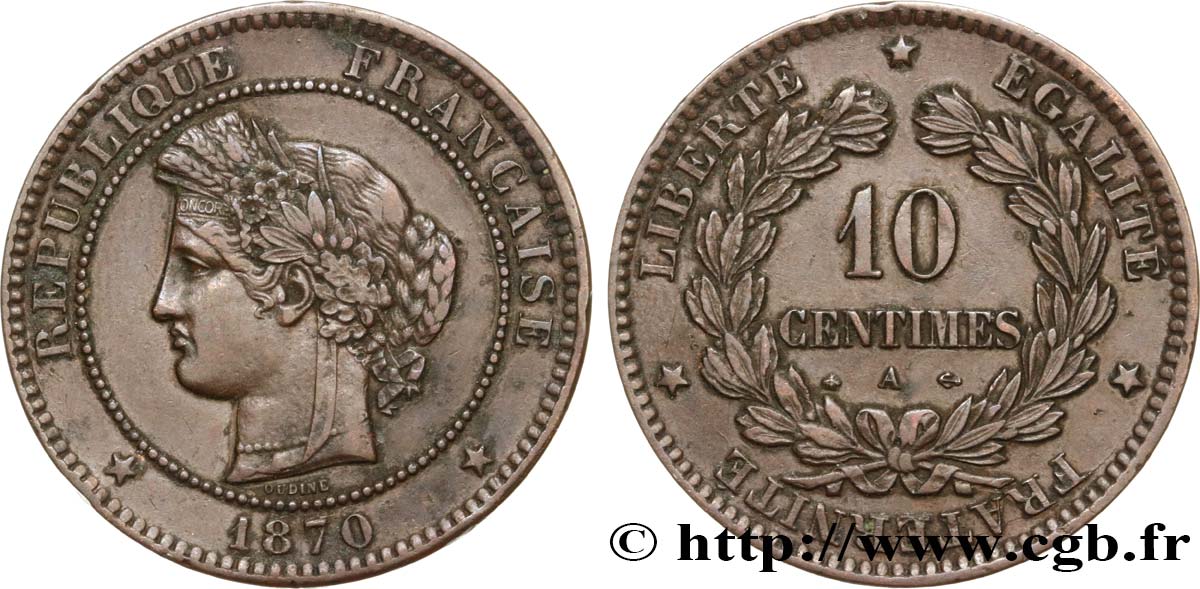 10 centimes Cérès 1870 Paris F.135/4 XF45 