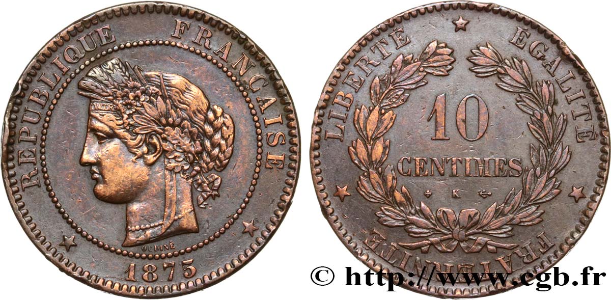 10 centimes Cérès 1875 Bordeaux F.135/15 TTB 
