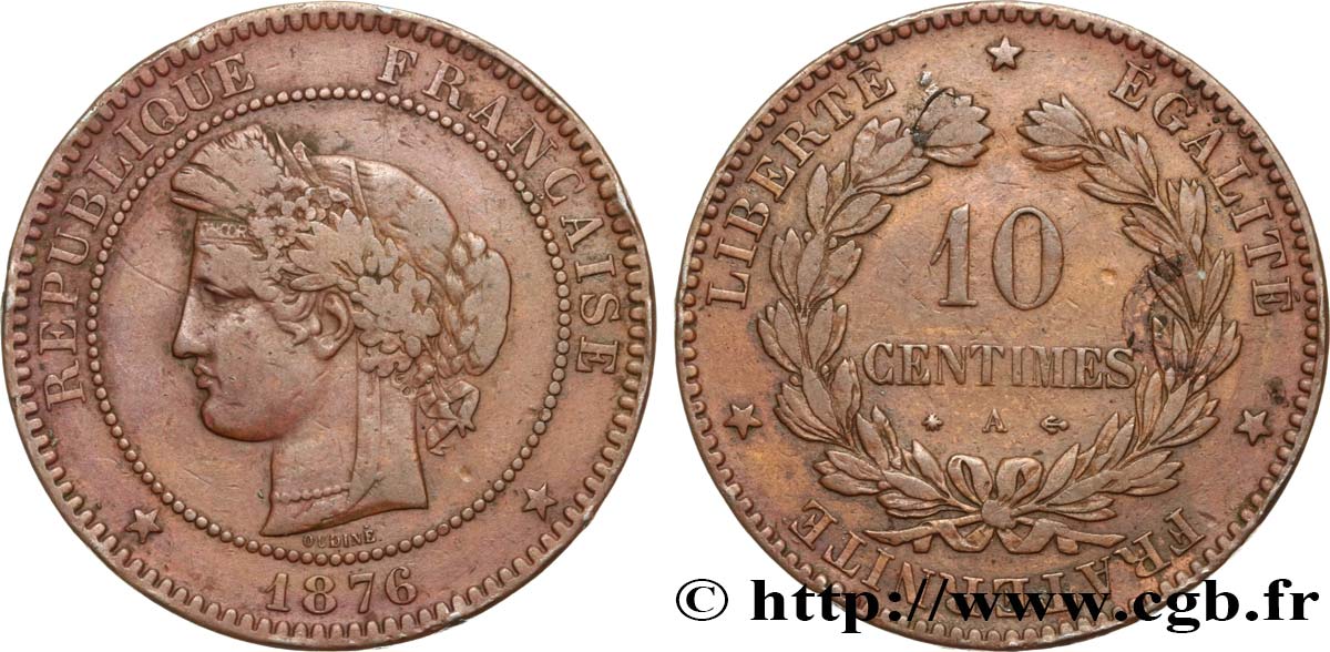 10 centimes Cérès 1876 Paris F.135/16 VF20 