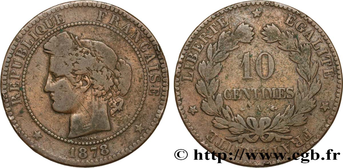 10 centimes Cérès 1878 Paris F.135/20 TB15 