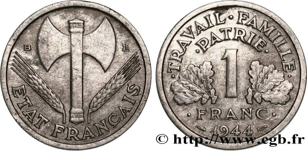 1 franc Francisque, légère 1944 Beaumont-Le-Roger F.223/6 B+ 